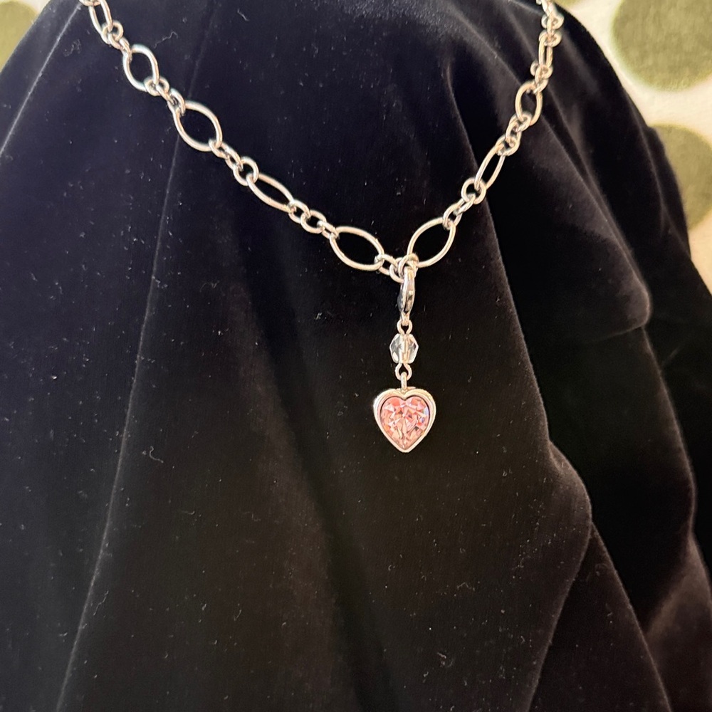 Sabika Silver Necklace with Pink Heart Pendant